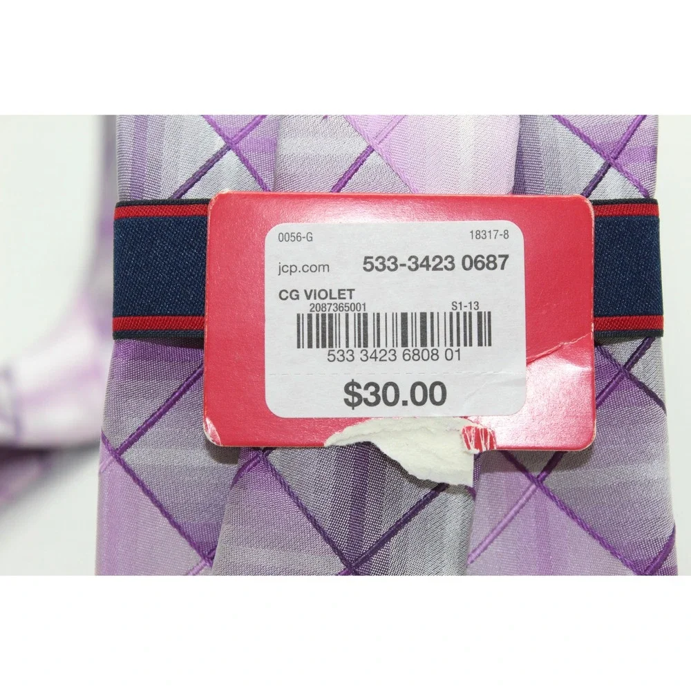 Stafford Performance Mens Silk Tie Purple Violet Geometric Diamond Grid NEW